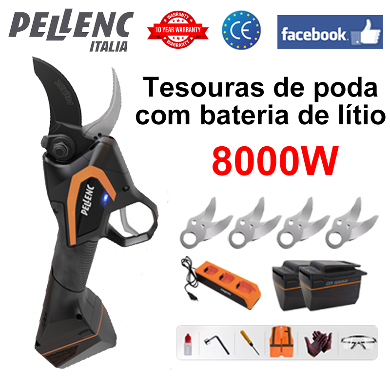 Visor de energia LED (duração da bateria 30 horas) Tesoura de jardim com bateria de lítio Motor sem escova de 8000 W + bateria * 2 + carregador + lâmina de liga SK9 * 4 + lubrificante + óculos